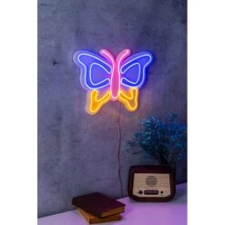 17.3" Novelty Butterfly Led Neon Sign Wall Décor - 0.8" X 17.3" X 11.8" -Safavieh Winkel 17.322 Novelty Butterfly Led Neon Sign Wall DC3A9cor 2