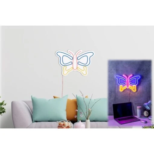 17.3" Novelty Butterfly Led Neon Sign Wall Décor - 0.8" X 17.3" X 11.8" -Safavieh Winkel 17.322 Novelty Butterfly Led Neon Sign Wall DC3A9cor 3