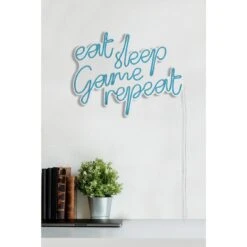 20.1" Novelty Eat Sleep Game Repeat Led Neon Sign Wall Décor - 0.8" X 20.1" X 15.7" -Safavieh Winkel 20.122 Novelty Eat Sleep Game Repeat Led Neon Sign Wall DC3A9cor 3