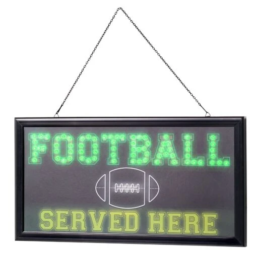 American Art Decor Football Served Here Framed LED Hanging Wall Sign - 19" X 10" - Blue - 10" X 19" -Safavieh Winkel American Art Decor Football Served Here Framed LED Hanging Wall Sign 1922 x 1022 2