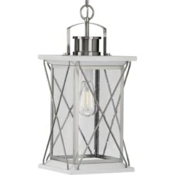 Barlowe 1-Light Steel Farmhouse Outdoor Hanging Lantern Light - 21.850" X 12.400" X 12.400" -Safavieh Winkel Barlowe Collection Stainless Steel One Light Hanging Lantern 21.850 x 12.400 x 12.400 09feee59 3164 4052 8cfa a0ee8d567fa0