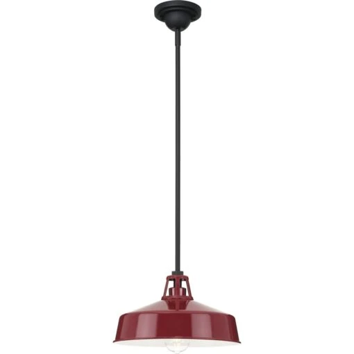 Cedar Springs Collection One-Light Textured Black Red Metal Shade Farmhouse Outdoor Hanging Light -Safavieh Winkel Cedar Springs Collection One Light Textured Black Red Metal Shade Farmhouse Outdoor Hanging Light 3