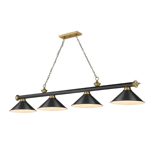 Z-LIte Cordon 4 Light Billiard - Matte Black + Rubbed Brass -Safavieh Winkel Cordon 4 Light Billiard 21 scaled