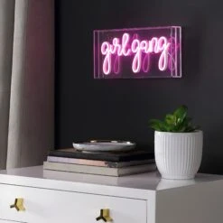 Girl Gang 11.88" Contemporary Glam Acrylic Box USB Operated LED Neon Light, Pink By JONATHAN Y -Safavieh Winkel Girl Gang 11.8822 Contemporary Glam Acrylic Box USB Operated LED Neon Light2C Pink by JONATHAN Y 2