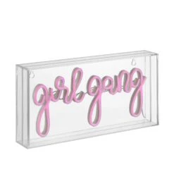 Girl Gang 11.88" Contemporary Glam Acrylic Box USB Operated LED Neon Light, Pink By JONATHAN Y -Safavieh Winkel Girl Gang 11.8822 Contemporary Glam Acrylic Box USB Operated LED Neon Light2C Pink by JONATHAN Y 3