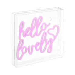 Hello Lovely 10" Square Contemporary Glam Acrylic Box USB Operated LED Neon Light, Pink By JONATHAN Y -Safavieh Winkel Hello Lovely 1022 Square Contemporary Glam Acrylic Box USB Operated LED Neon Light2C Pink by JONATHAN Y 4