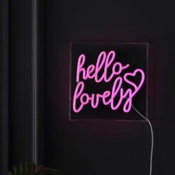 Hello Lovely 10" Square Contemporary Glam Acrylic Box USB Operated LED Neon Light, Pink By JONATHAN Y -Safavieh Winkel Hello Lovely 1022 Square Contemporary Glam Acrylic Box USB Operated LED Neon Light2C Pink by JONATHAN Y 5