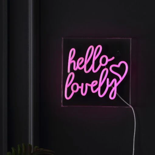 Hello Lovely 10" Square Contemporary Glam Acrylic Box USB Operated LED Neon Light, Pink By JONATHAN Y -Safavieh Winkel Hello Lovely 1022 Square Contemporary Glam Acrylic Box USB Operated LED Neon Light2C Pink by JONATHAN Y 5 scaled