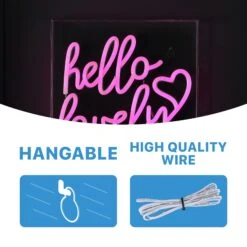 Hello Lovely 10" Square Contemporary Glam Acrylic Box USB Operated LED Neon Light, Pink By JONATHAN Y -Safavieh Winkel Hello Lovely 1022 Square Contemporary Glam Acrylic Box USB Operated LED Neon Light2C Pink by JONATHAN Y 7