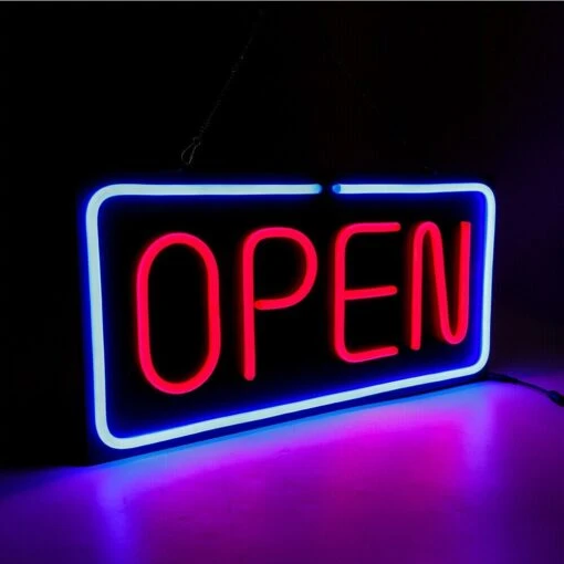 LED Open Neon Sign Wall Decor Advertisement Board With 24" Chain - Red - 60x30cm -Safavieh Winkel LED Open Neon Sign Wall Decor Advertisement Board with 2422 Chain 1