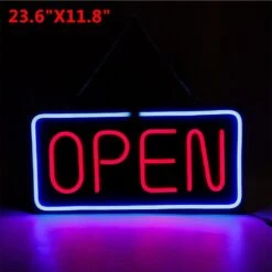 LED Open Neon Sign Wall Decor Advertisement Board With 24" Chain - Red - 60x30cm -Safavieh Winkel LED Open Neon Sign Wall Decor Advertisement Board with 2422 Chain 2