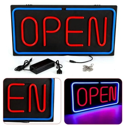 LED Open Neon Sign Wall Decor Advertisement Board With 24" Chain - Red - 60x30cm -Safavieh Winkel LED Open Neon Sign Wall Decor Advertisement Board with 2422 Chain 6