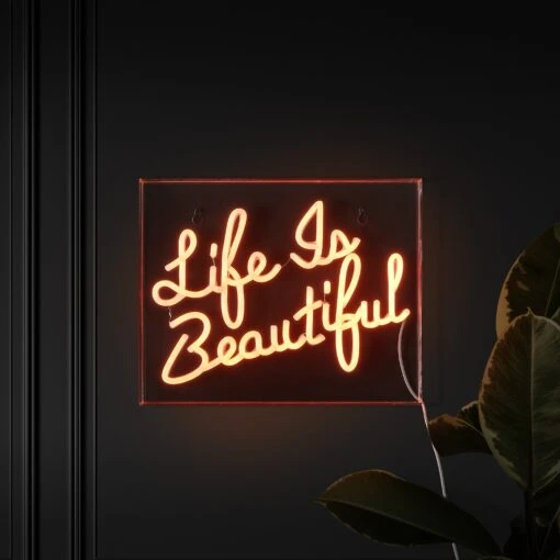 Life Is Beautiful 13.7" X 10.9" Contemporary Glam Acrylic Box USB Operated LED Neon Light, Orange By JONATHAN Y - 13.7" X 10.9" -Safavieh Winkel Life is Beautiful 13.722 X 10.922 Contemporary Glam Acrylic Box USB Operated LED Neon Light2C Orange by JONATHAN Y 1 scaled