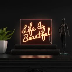 Life Is Beautiful 13.7" X 10.9" Contemporary Glam Acrylic Box USB Operated LED Neon Light, Orange By JONATHAN Y - 13.7" X 10.9" -Safavieh Winkel Life is Beautiful 13.722 X 10.922 Contemporary Glam Acrylic Box USB Operated LED Neon Light2C Orange by JONATHAN Y 3