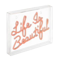 Life Is Beautiful 13.7" X 10.9" Contemporary Glam Acrylic Box USB Operated LED Neon Light, Orange By JONATHAN Y - 13.7" X 10.9" -Safavieh Winkel Life is Beautiful 13.722 X 10.922 Contemporary Glam Acrylic Box USB Operated LED Neon Light2C Orange by JONATHAN Y 4