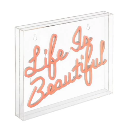 Life Is Beautiful 13.7" X 10.9" Contemporary Glam Acrylic Box USB Operated LED Neon Light, Orange By JONATHAN Y - 13.7" X 10.9" -Safavieh Winkel Life is Beautiful 13.722 X 10.922 Contemporary Glam Acrylic Box USB Operated LED Neon Light2C Orange by JONATHAN Y 4 scaled