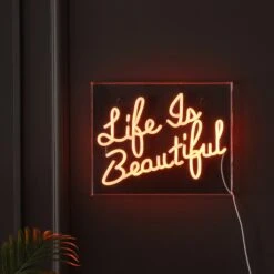 Life Is Beautiful 13.7" X 10.9" Contemporary Glam Acrylic Box USB Operated LED Neon Light, Orange By JONATHAN Y - 13.7" X 10.9" -Safavieh Winkel Life is Beautiful 13.722 X 10.922 Contemporary Glam Acrylic Box USB Operated LED Neon Light2C Orange by JONATHAN Y 5