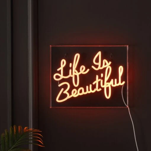 Life Is Beautiful 13.7" X 10.9" Contemporary Glam Acrylic Box USB Operated LED Neon Light, Orange By JONATHAN Y - 13.7" X 10.9" -Safavieh Winkel Life is Beautiful 13.722 X 10.922 Contemporary Glam Acrylic Box USB Operated LED Neon Light2C Orange by JONATHAN Y 5 scaled