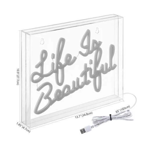 Life Is Beautiful 13.7" X 10.9" Contemporary Glam Acrylic Box USB Operated LED Neon Light, Orange By JONATHAN Y - 13.7" X 10.9" -Safavieh Winkel Life is Beautiful 13.722 X 10.922 Contemporary Glam Acrylic Box USB Operated LED Neon Light2C Orange by JONATHAN Y