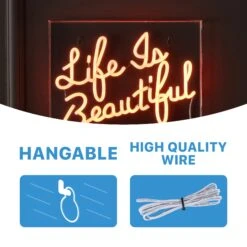 Life Is Beautiful 13.7" X 10.9" Contemporary Glam Acrylic Box USB Operated LED Neon Light, Orange By JONATHAN Y - 13.7" X 10.9" -Safavieh Winkel Life is Beautiful 13.722 X 10.922 Contemporary Glam Acrylic Box USB Operated LED Neon Light2C Orange by JONATHAN Y 7