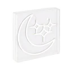 Starry Crescent 10" Square Contemporary Glam Acrylic Box USB Operated LED Neon Light, White By JONATHAN Y -Safavieh Winkel Starry Crescent 1022 Square Contemporary Glam Acrylic Box USB Operated LED Neon Light2C White by JONATHAN Y 4