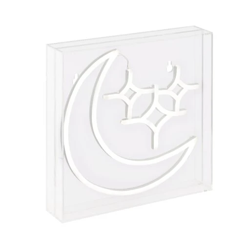 Starry Crescent 10" Square Contemporary Glam Acrylic Box USB Operated LED Neon Light, White By JONATHAN Y -Safavieh Winkel Starry Crescent 1022 Square Contemporary Glam Acrylic Box USB Operated LED Neon Light2C White by JONATHAN Y 4 scaled