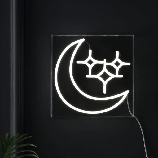 Starry Crescent 10" Square Contemporary Glam Acrylic Box USB Operated LED Neon Light, White By JONATHAN Y -Safavieh Winkel Starry Crescent 1022 Square Contemporary Glam Acrylic Box USB Operated LED Neon Light2C White by JONATHAN Y 5 scaled