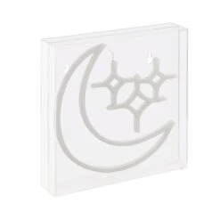 Starry Crescent 10" Square Contemporary Glam Acrylic Box USB Operated LED Neon Light, White By JONATHAN Y -Safavieh Winkel Starry Crescent 1022 Square Contemporary Glam Acrylic Box USB Operated LED Neon Light2C White by JONATHAN Y 6