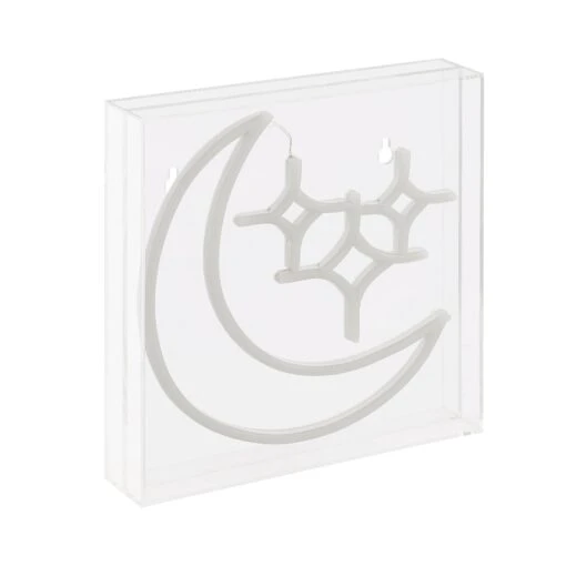 Starry Crescent 10" Square Contemporary Glam Acrylic Box USB Operated LED Neon Light, White By JONATHAN Y -Safavieh Winkel Starry Crescent 1022 Square Contemporary Glam Acrylic Box USB Operated LED Neon Light2C White by JONATHAN Y 6 scaled