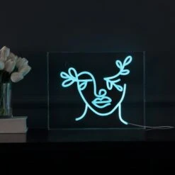 Teary Face 13.7" X 10.9" Contemporary Glam Acrylic Box USB Operated LED Neon Light, Blue By JONATHAN Y - 13.7" X 10.9" -Safavieh Winkel Teary Face 13.722 X 10.922 Contemporary Glam Acrylic Box USB Operated LED Neon Light2C Blue by JONATHAN Y 2