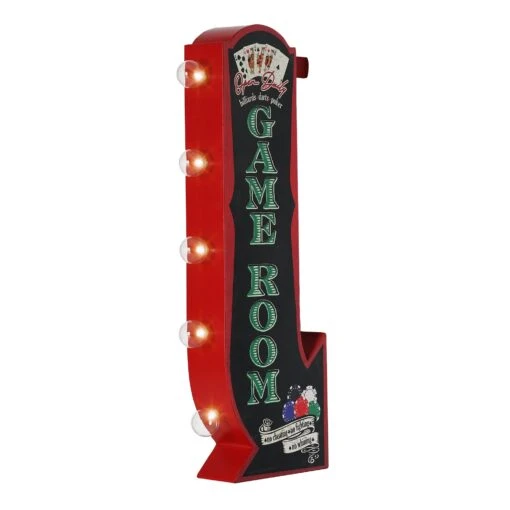 Vintage Game Room Off The Wall LED Marquee Sign - 25" H X 8.25" L - Black, Green, Red - 25" H X 8.25" L X 3" D -Safavieh Winkel Vintage Game Room Off the Wall LED Marquee Sign 2522 H x 8.2522 L 1